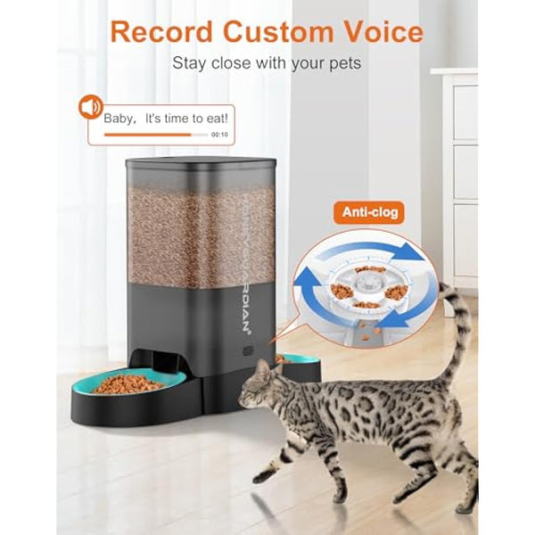 HoneyGuaridan Automatic Cat Feeder, 2.4G WiFi Smart Pet Feeder with APP Control for Remote Feeding, 3.5L Timed Cat Food Dispenser Programmable 1-6 Meals, for 2 Cats & Dogs (with Slow Feeder Bowls)