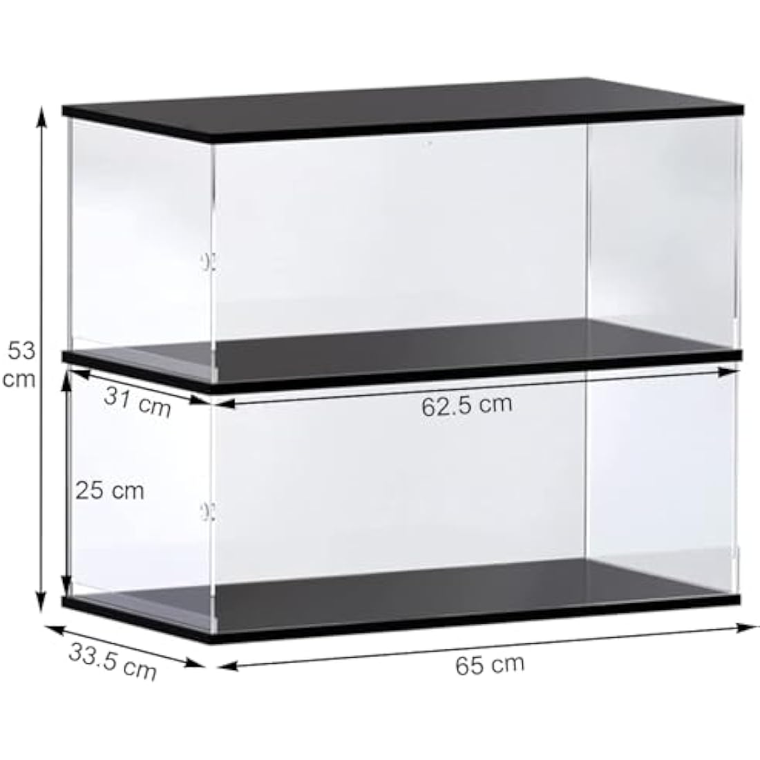 Nynelly 2 Shelf Acrylic Display Case for Lego Cars (Porsche 911, McLaren P1, Ferrari SP3, Bugatti Chiron, Lamborghini), 1/8 Diecast Model Cars - Assemble Dustproof Display Box with Door(Black)