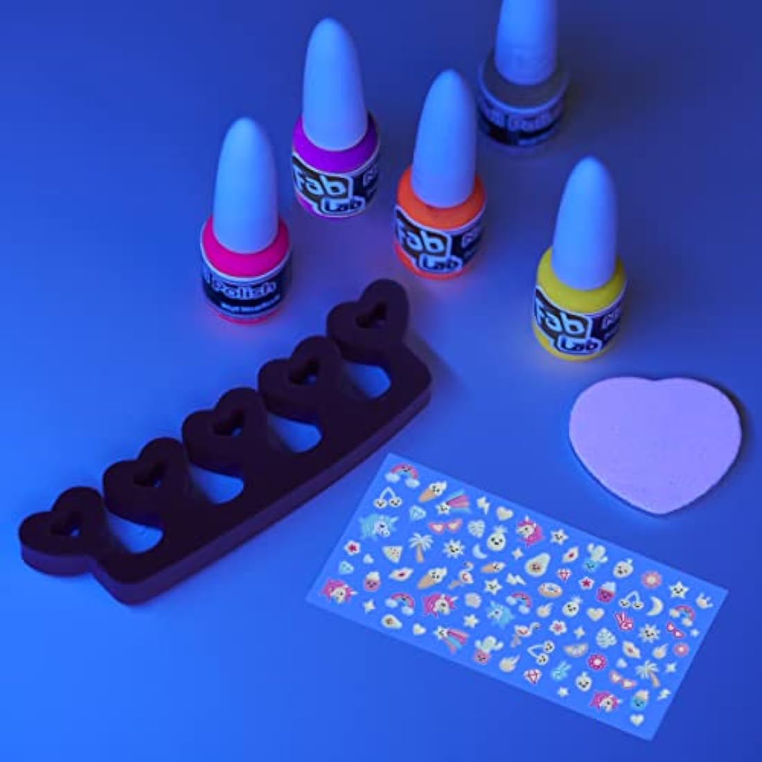 FabLab Glow In The Dark Nail Art Kit | Create FAB Neon Nail Art! | Includes 5 Nail Varnish Colours and 80+ Nail Stickers | Girls Gifts For Ages 8+