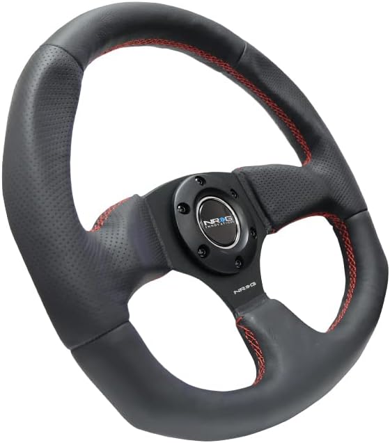NRG Innovations RST-009R-RS Reinforced Steering Wheel (Leather Steering Wheelwith RED stitch)
