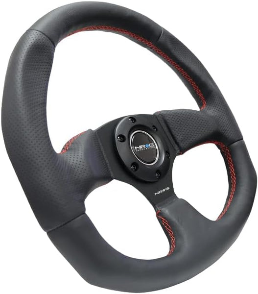 NRG Innovations RST-009R-RS Reinforced Steering Wheel (Leather Steering Wheelwith RED stitch)