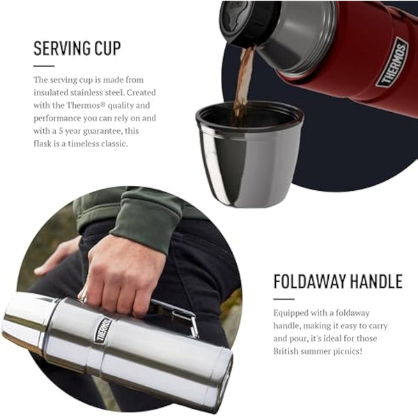 Thermos - Stainless King Midnight Blue Travel Flask (1.2L) Premium Leak Proof Insulated Tea & Coffee Flask, Hot & Cold Drinks, Built-in Cup, Twist-Pour Stopper, BPA-Free, Durable Steel Dishwasher Safe