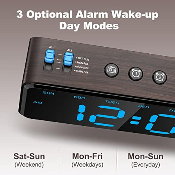 ANJANK Bedside Radio Alarm Clock - 0-100% Dimmer, Dual Alarm with Weekday or Weekend Mode, USB Charger, Easy to Set, Mains Power with Battery Backup, Large Display Easy to Read Across The Room