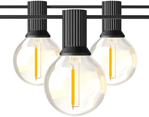 BRIMAX Outdoor String Lights, Garden Lights Mains Powered, 46pcs Sockets, 50pcs G40 1W LED Bulbs Shatterproof, 2200K Warm White, 50ft Waterproof Festoon Lights Outdoor for Cafe Patio Xmas Wedding