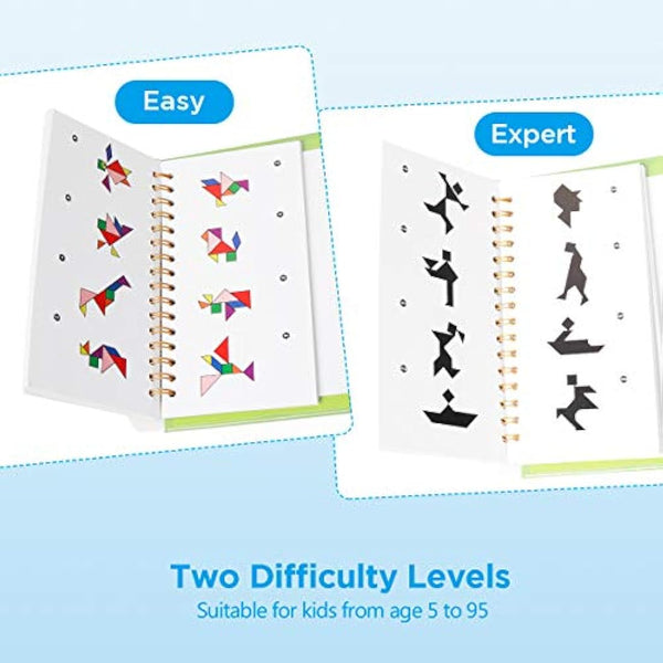 Coogam Travel Tangram Puzzle with 3 Set of Magnetic Tangram - Road Trip Tangoes Jigsaw Shapes Dissection Games with Solution - IQ Book Educational Toy Brain Teaser Gift for Kid Adult Challenge