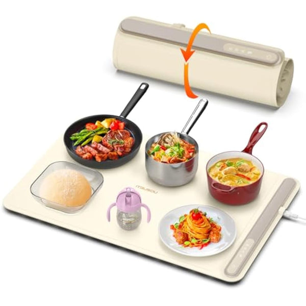 iTRUSOU Electric Warming Tray - Full Surface Heating Rollable PortableSilicone Heating Mat for Food, Temperature Adjustable,Auto Shut-Off - Versatile Food Warmer for Gatherings,Parties,Everyday Use