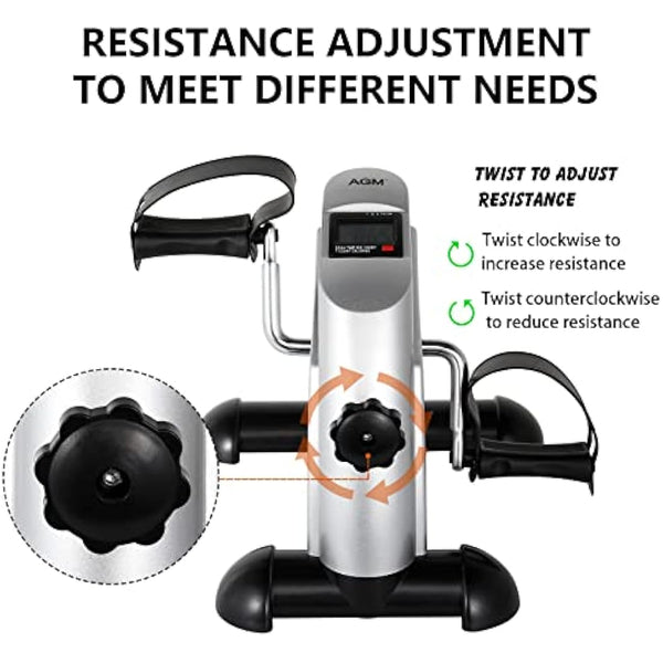 AGM Mini Exercise Bike Pedal Sit Down, Under Desk Bike with LCD Display for Legs and Arms, Non-Slip Mat Included