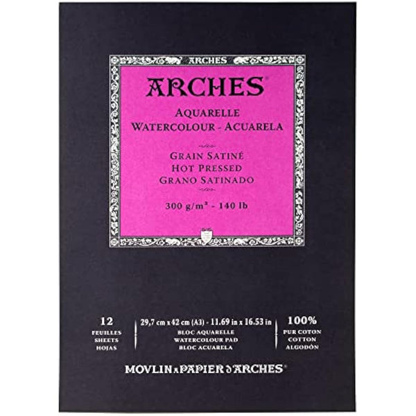 ARCHES Aquarelle 100% Satin 300 g Glued Pad A3 12 sheets Natural White
