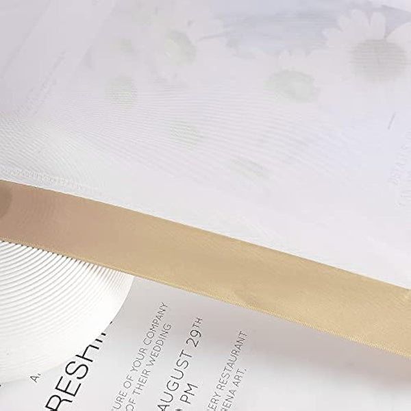 HongYa Kuvertstore Transparent Voile Curtain with Satin Ribbons Ruffle Tape Curtain H/W 120/300 cm Sand