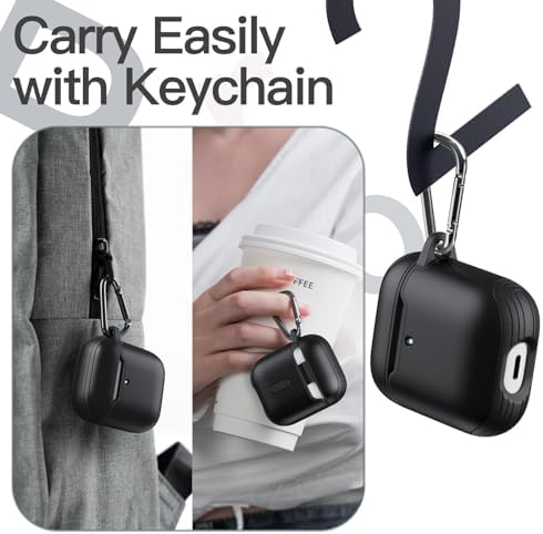 JETech Case Cover for AirPods (1st & 2nd Generation), PC and TPU, Protective Skin with Keychain (Black)