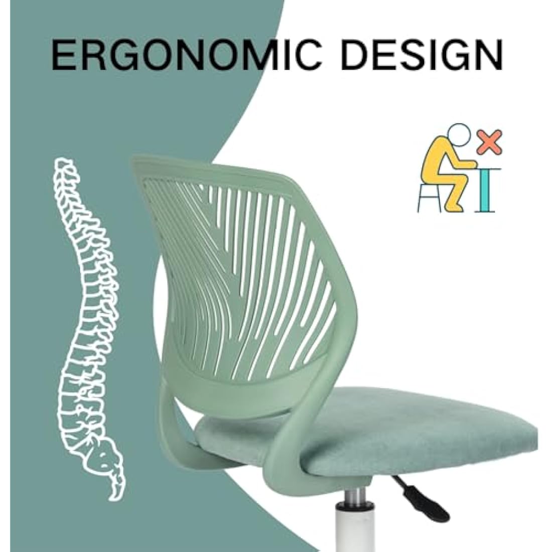 Homy Casa Desk Chair Linen Fabric Seat Ergonomic Swivel Task Chair without Armrest Adjustable Height Office Chair Home Office for Kids Teens, Cactus Green