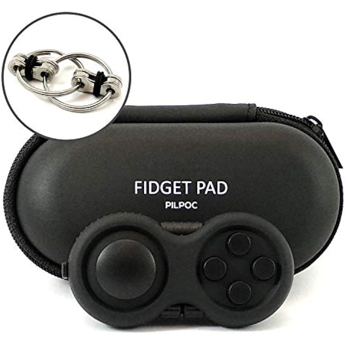 PILPOC Fidget Pad Controller - Premium Quality Controller Game Focus Toy, Smooth ABS Plastic with Exclusive Protective Case, Fidget Flippy Chain Included (Black & Black)
