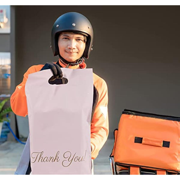 Mailing Bags, 60pcs Rose-Gold Poly Mailers 10x14 Inch(250 x 350mm) with Handle and “Thank You” Self Seal Waterproof Envelope Shipping Bags for Assorted Post Shipping Parcels Package Bags