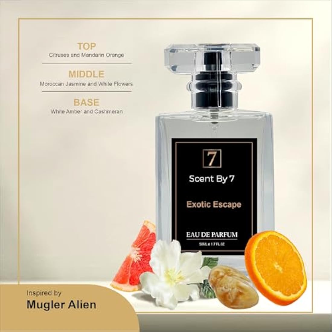 Exotic Escape Eau De Parfum Spray For Women -(A Muglr) Amber Woody Fragrance - Long-Lasting Luxury Perfume with Mandarin Orange, Moroccan Jasmine, White Amber (50ml)