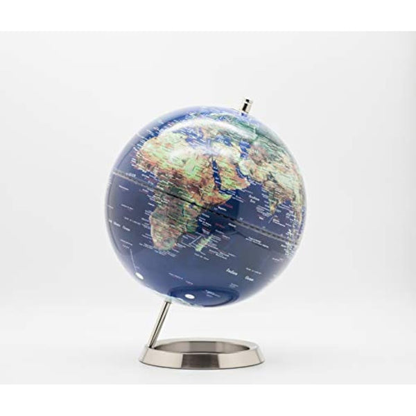 EXERZ 25cm World Globe - Stainless Steel Ring Standing - Globe of Earth - Metallic Colour Navy Blue