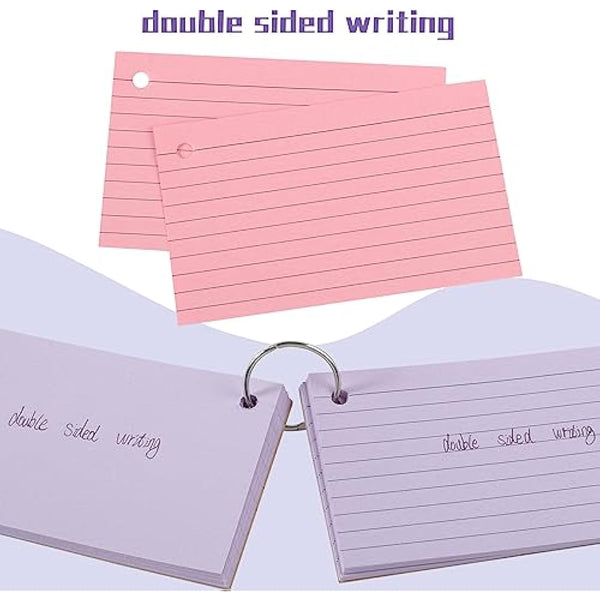 Flash Cards, 360 PCS Ruled Index Cards Revision Cards with Binder Ring Kraft Paper Notecards Lined Index Cards for Office School Home Study Record 4.9*2.9 Inch