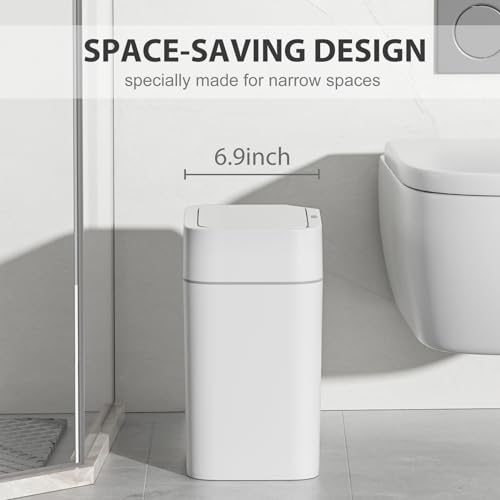 ELPHECO Bathroom Trash Can with Lid 3.5 Gallon Motion Sensor Slim Garbage Can Bathroom Decor Waterproof Smart Small Trash Bin for Kitchen, Office, Bedroom, Living Room, Toilet (White)