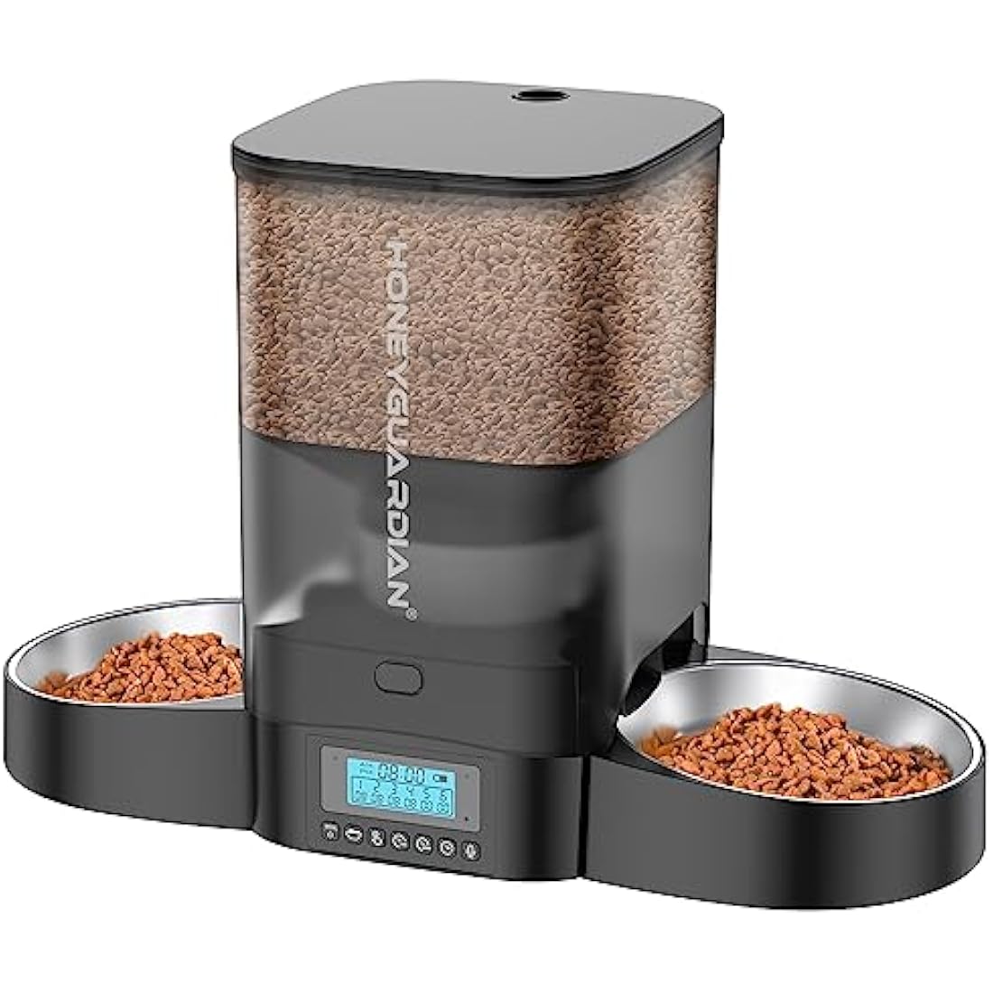 HoneyGuaridan Automatic Cat Feeder for 2 Cats, Equally Distributed Cat Feeder Timer Dispenser with 4-stage Seal Lock Fresh, 10s Voice Recording, Up to 6 Meals a Day - for Multi-Cats & Dogs(3.5L)