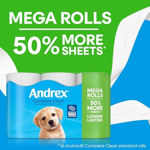 Andrex Complete Classic Clean Mega Toilet Roll - 36 Mega XL Rolls, Packaging May Vary