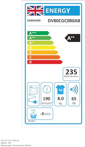 Samsung Series 5 DV80CGC0A0ABEU with OptimalDry and SmartThings, Heat Pump Tumble Dryer, 8kg