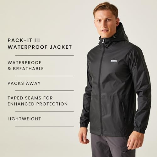 Regatta Mens Waterproof Pack-it III Jacket Breathable Lightweight Windproof Stuff Sack
