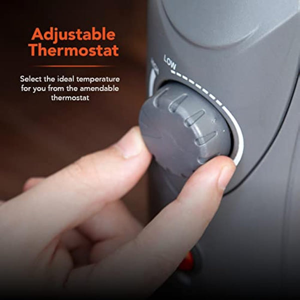 Warmlite WL43002YDT 650W 5 Fin Oil Filled Radiator with Adjustable Thermostat and Overheat Protection, Dark Titanium