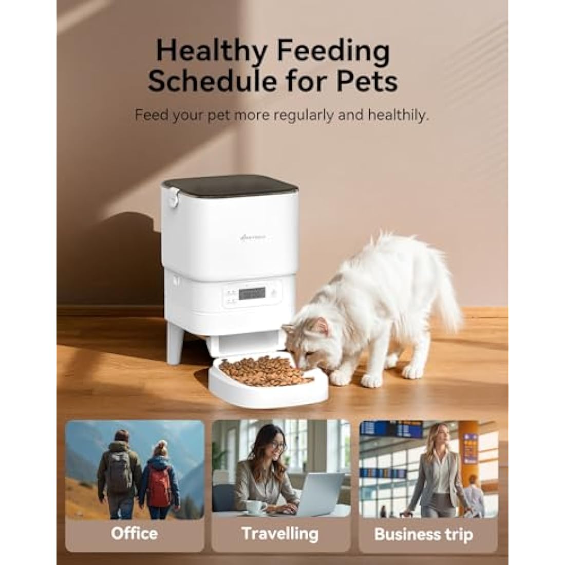 APETDOLA Automatic Cat Feeder, 4L Pet Food Dispenser with Timer, Cat Feeder with 1-6 Meals per Day, Dual Power Supply (AC/DC), Voice Recorder, Automatic Feeders for Cats and Puppy - FD30 (White)
