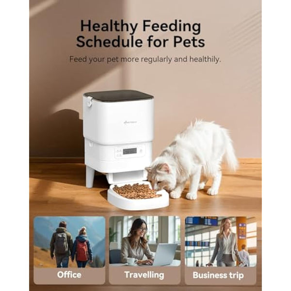 APETDOLA Automatic Cat Feeder, 4L Pet Food Dispenser with Timer, Cat Feeder with 1-6 Meals per Day, Dual Power Supply (AC/DC), Voice Recorder, Automatic Feeders for Cats and Puppy - FD30 (White)