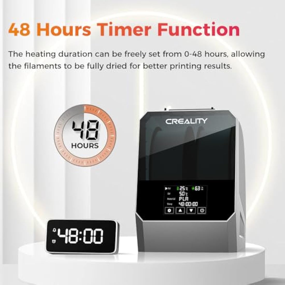 Creality Official Space PI Filament Dryer Plus, 3D Printer Filament Dryer Box with 360° Heating, 2 Rolls Upgraded Filament Dehumidifier for 1.75mm/2.85mm One-Key Setting Support PLA ABS PETG TPU