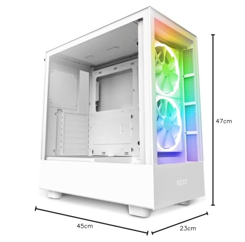 NZXT H5 Flow RGB - Compact ATX Mid-Tower PC Gaming Case - High Airflow - F360 RGB Core (CV) Included - 360mm Front & 240mm Top Radiator Support - Cable Management - Tempered Glass - White