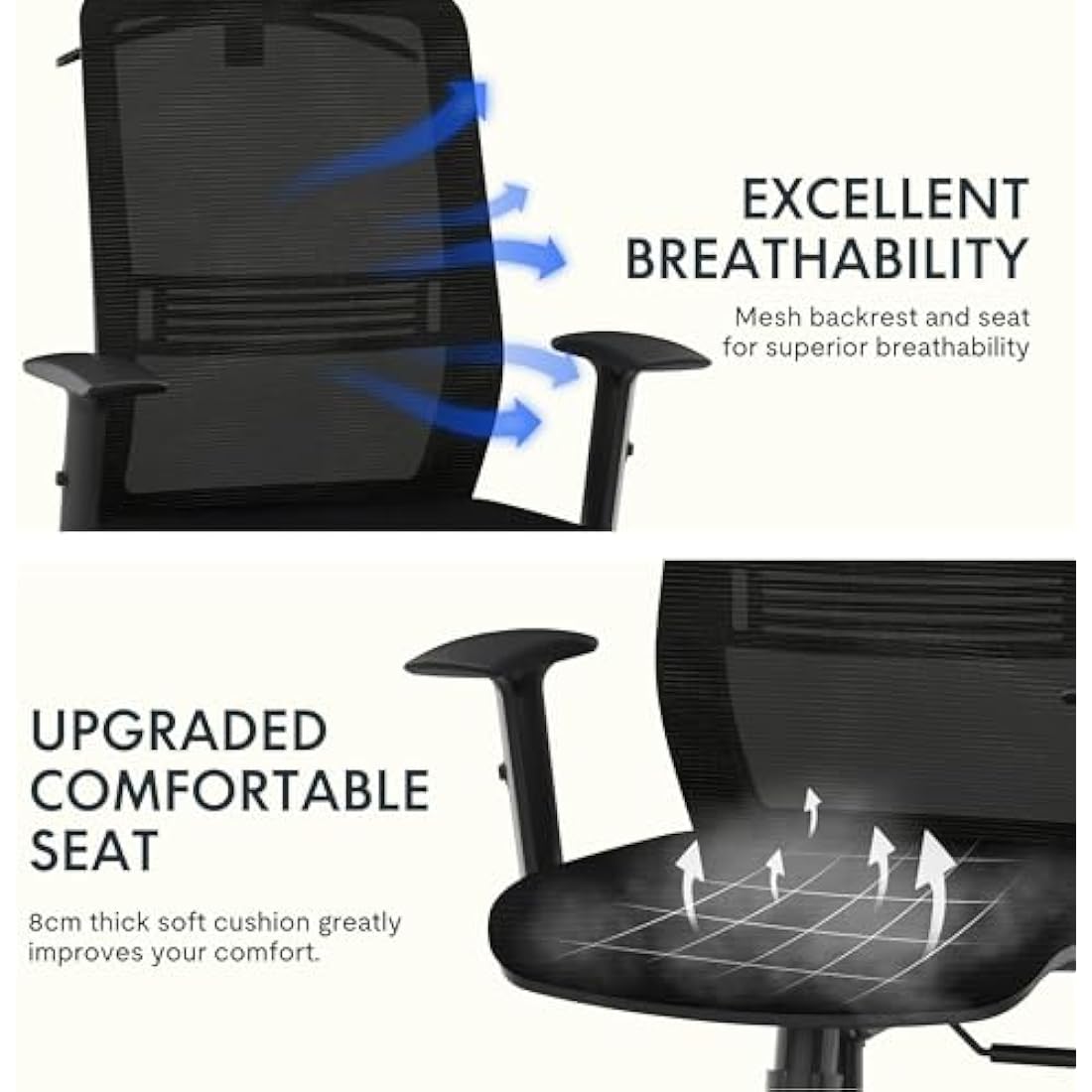 FLEXISPOT OC17 Ergonomic Office Chair with Hanger, 2D Adjustable Armrests & 3D Headrest - High-Back Sponge Computer Chair, Lumbar Support, 360° Swivel for Home and Office, Black