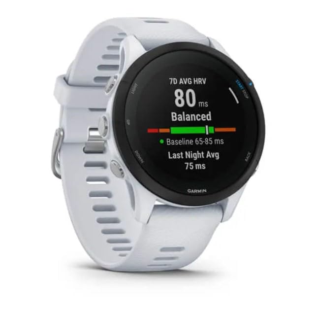 Garmin Forerunner 255 Music GPS 46mm Running Smartwatch, Lightweight, Music Storage, Advanced Training & Insights, Safety & Tracking Features, up to 14 days Battery Life, Whitestone