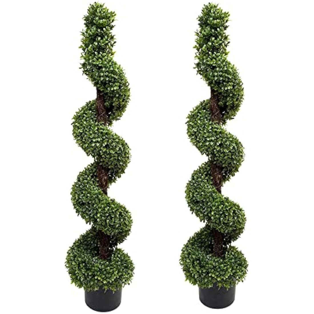 2 x Artificial Premium Quality Topiary Boxwood Spiral Trees in Black Pot for Indoor Outdoor Decor, UV Stable (4ft/120cm)