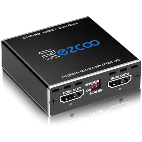 HDMI Splitter 4K 60Hz 1x2 1080P 120Hz HDCP HDR 18Gbps UHD D-olby Vision Atmos Scaler 4K EDID 1080P Dual Monitors HDMI 2.0 Splitter 1 in2 out for PS5,SkyQ,Xbox, Fire Stick BluRay Apple TV Projector