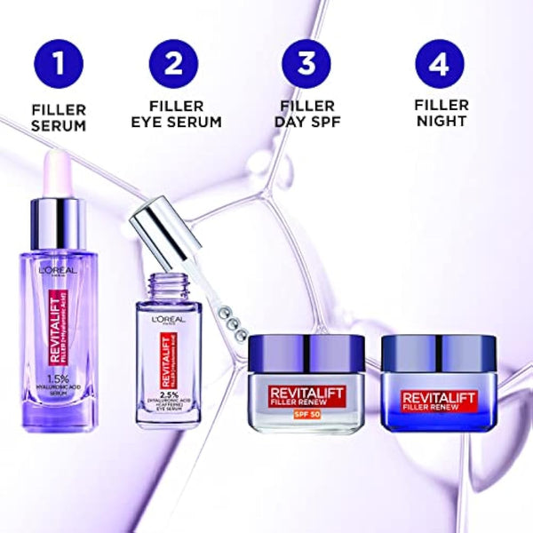 L'Oréal Paris Hyaluronic Serum, Revitalift Filler, Anti-Ageing Face Care, Anti-Wrinkle, with 1.5% Pure Hyaluronic Acid and Vitamin C, 50 ml
