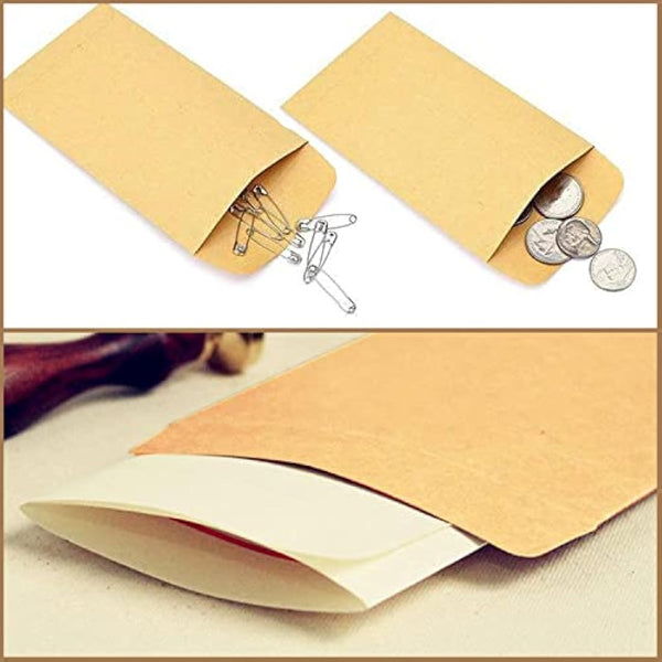 100Pcs Small Brown Envelopes, Self-Adhesive Seed Envelopes Seed Packets Kraft Paper Coin Envelopes Money Envelopes for Wages, Seeds, Coins, Beads or Stamps(10x6cm/3.9x2.4inch)