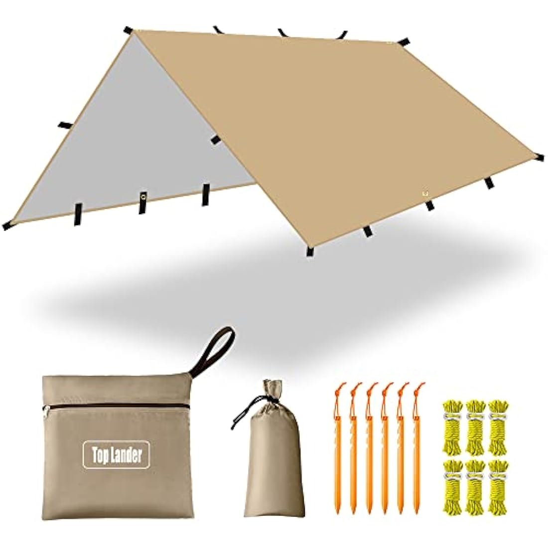 4x4m Camping Tarp Multifunctional Hammock Tarp Shelter Lightweight Awning Canopy for Bushcraft Backpacking Outdoor Survival Bivvy Tent Gazebo