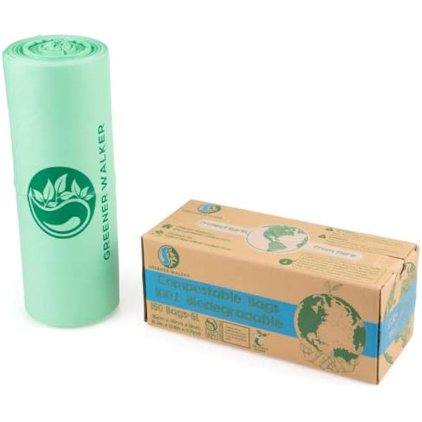 Greener Walker 10L-150Bags 100% Compostable Biodegradable Bin Liners 6L/10L/30L Food Waste Bags with EN13432 Certificate Caddy Kitchen Bin Liners