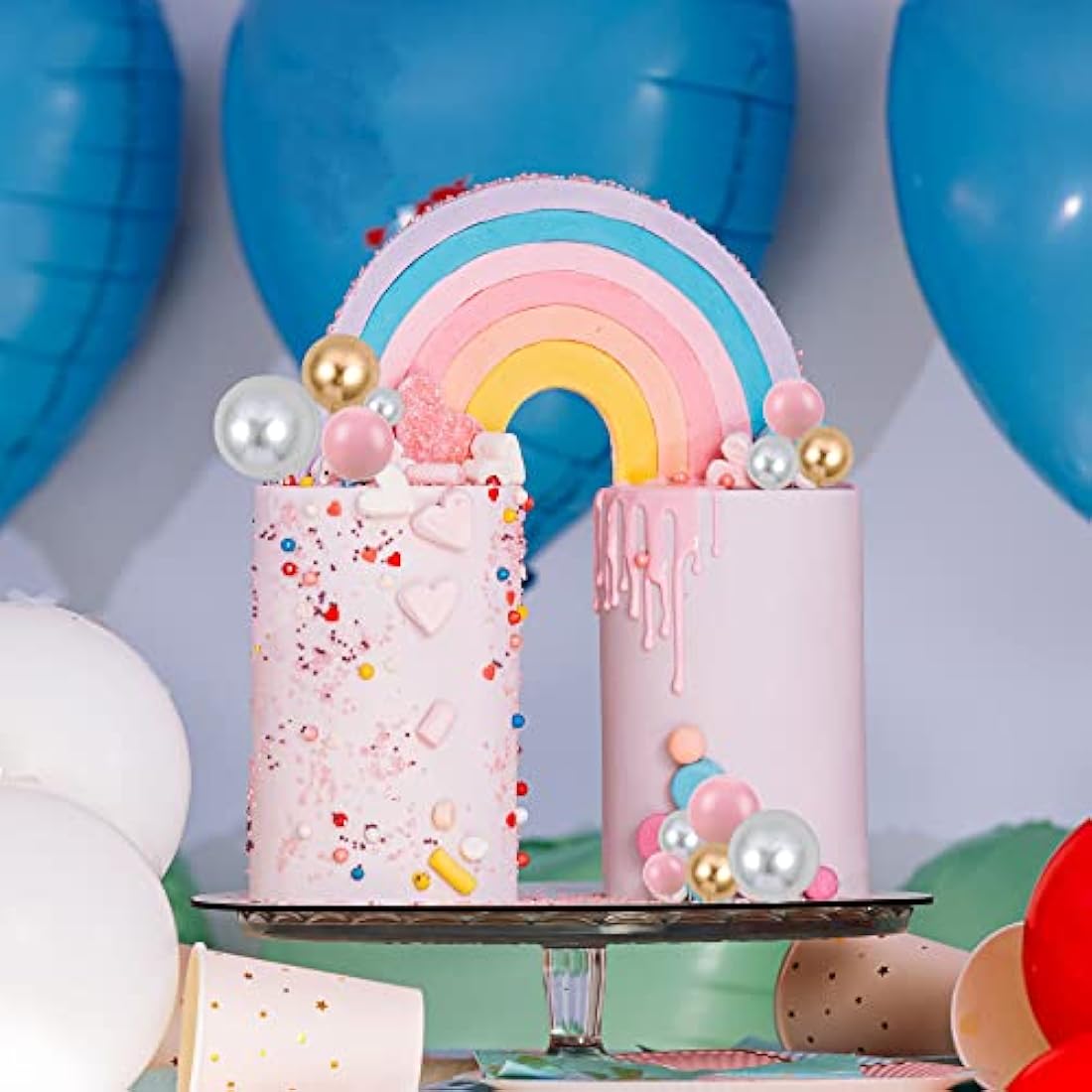 Gyufise 30Pcs Balls Cake Topper Foam Ball Cake Picks Mini Balloon DIY Cake Insert Topper Decoration for Baby Shower Wedding Anniversary Kids Birthday Party Cake Decorations Gold Silver Pink