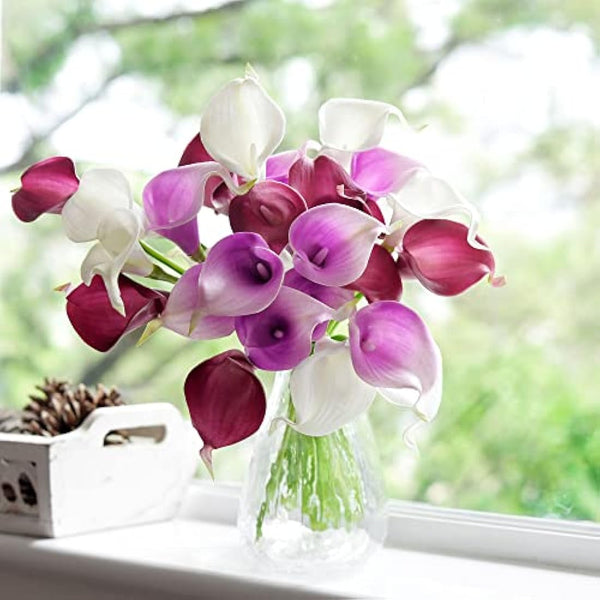 FiveSeasonStuff 10 Stems of Real Touch Calla Lilies Artificial Flower Bouquet, Perfect for Wedding, Bridal, Party, Home Office Décor DIY (Light Purple)