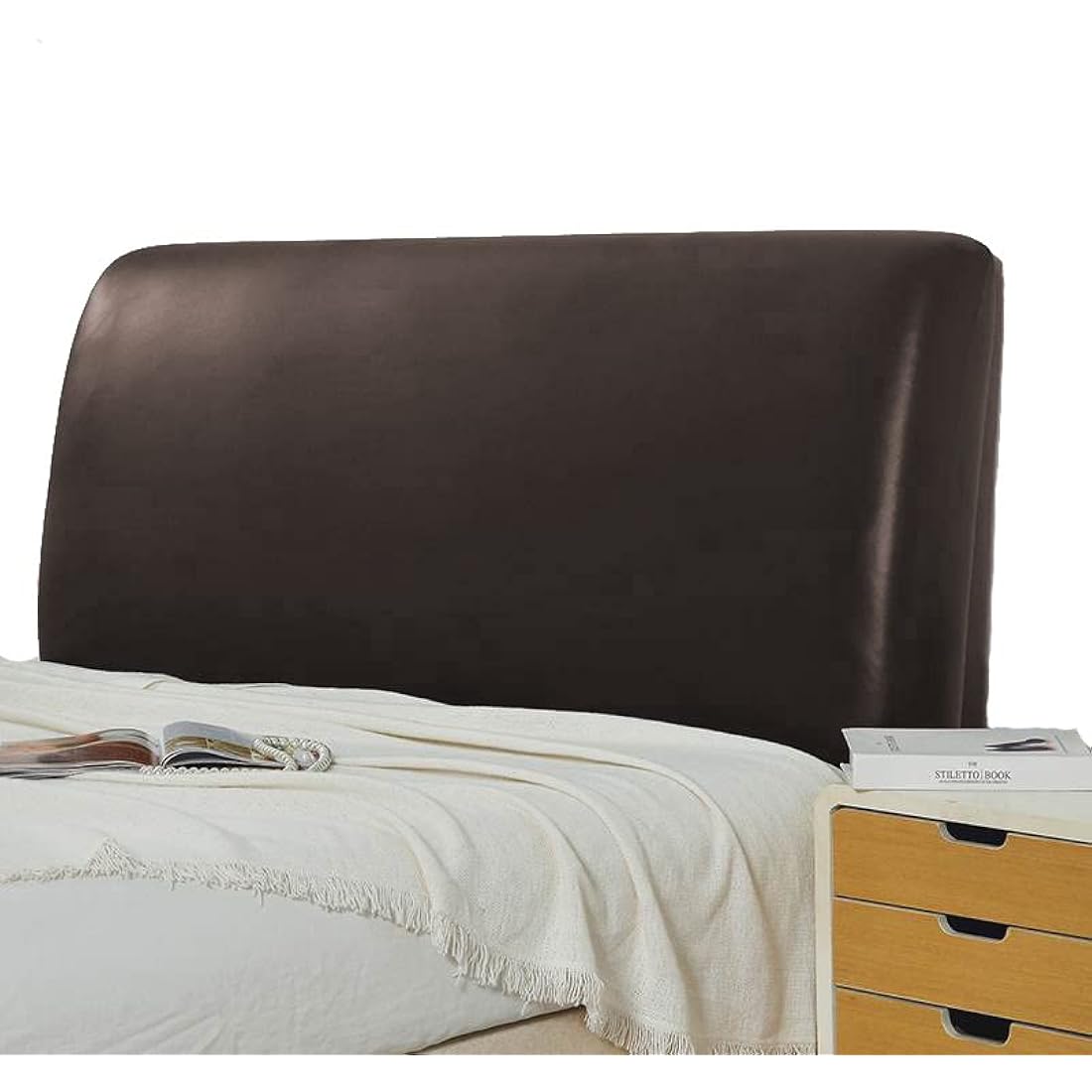 Bed Headboard Cover Waterproof Pu leather All-inclusive Elastic Headboard Protection Cover for King Double full Headboard Protector (Coffee, 150cm / for 140-160cm headboard)