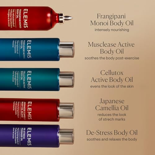 ELEMIS Body Oils 100ml – Frangipani Monoi, Japanese Camellia, Cellutox Active & De-Stress Massage Oils – Ultra-Hydrating, Nourishing & Relaxing Aromatherapy Oils for Skin Softening & Detox