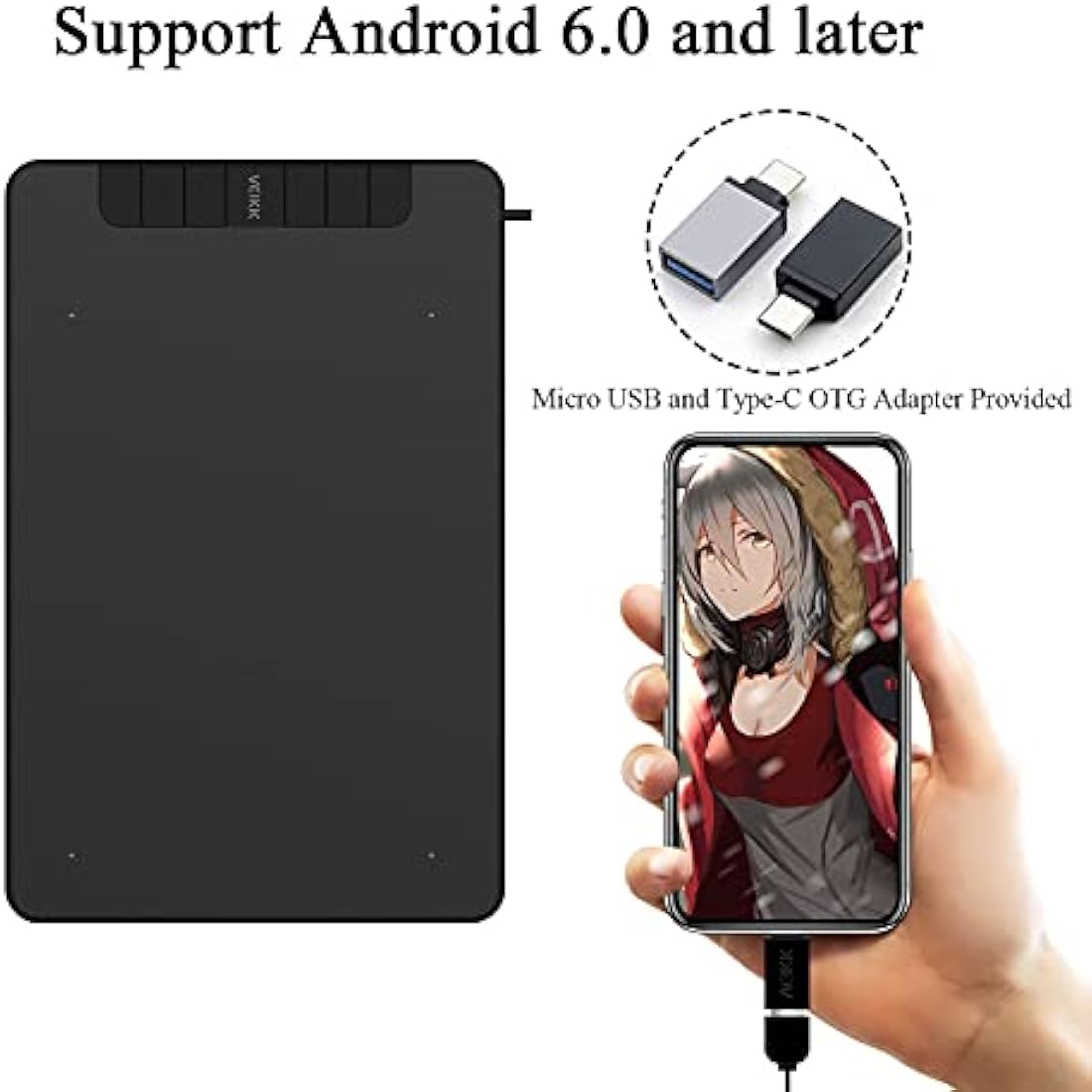 Graphics Drawing Tablet, VEIKK VK640 6 × 4 Inch Digital Drawing Pad with Battery-Free Pen 6 Shortcut Keys Tilt Function 8192 Levels Electronic Writing Pad for Laptop PC for Android OS Windows MAC