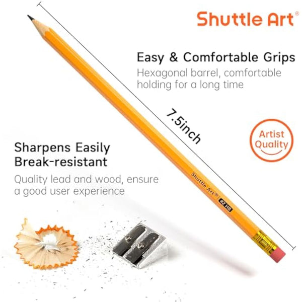Shuttle Art Wood-Cased #2 HB Pencils, 350 Pack Sharpened Yellow Pencils with Erasers, Bulk Pack Graphite Pencils for School and Teacher Supplies, Writing, Drawing and Sketching