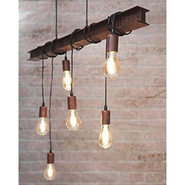 Eglo Townshend 6-flame vintage/industrial design pendant lamp, retro steel and antique brown hanging light, E27 socket
