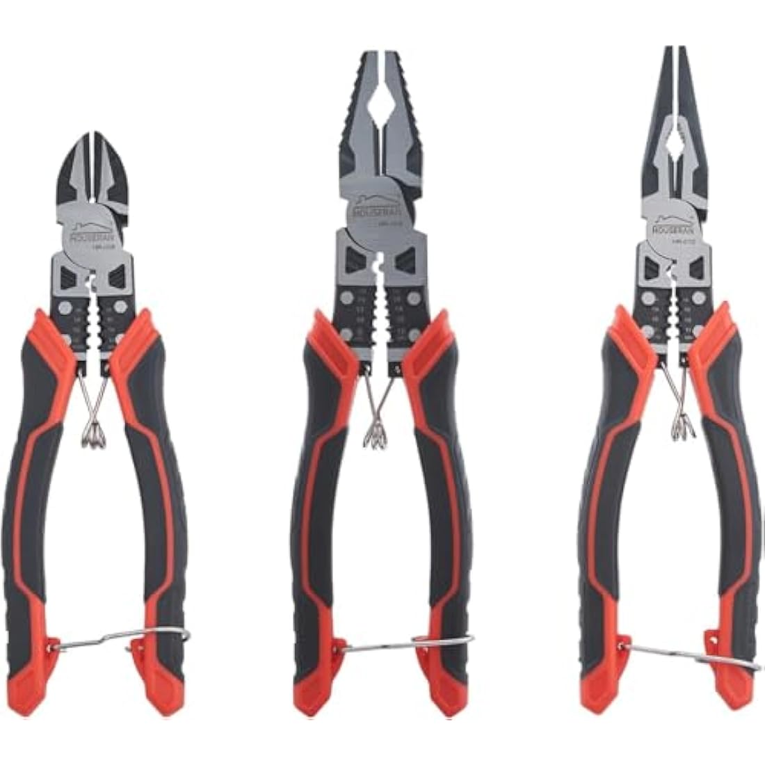 HOUSERAN 3-Piece Pliers Tool Set - 8.3” Needle Nose & Lineman Pliers, 7.5” Diagonal Cutters, Spring Loaded with Safety Lock