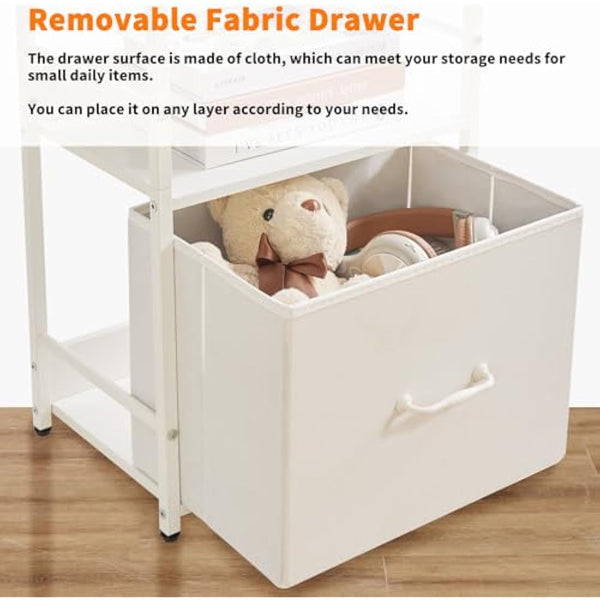 Aibiju Ladder Shelf, Bookshelf, 5 Tier Bookshelf with Drawer, Plant Stand, Living Room Bookcases for Living Room, Bedroom, Kitchen, Steel Frame,White YD-BC001W