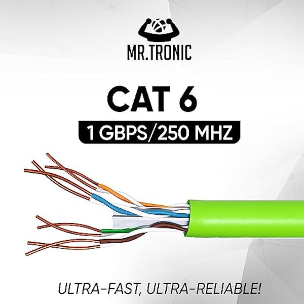 Mr. Tronic Bulk Cat 6 Ethernet Cable 100m, High Speed LAN Ethernet Network Cable, 100m Bulk Cat6 Internet 1 Gbps, 250 MHz, ADSL AWG24, UTP CCA (100 Meters, Green)