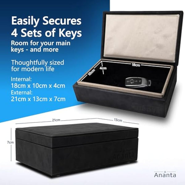 Ananta Faraday Box for Car Keys – Military-Grade RFID Signal Blocking, Magnetic Closure & Spare Key Pouch (Black)