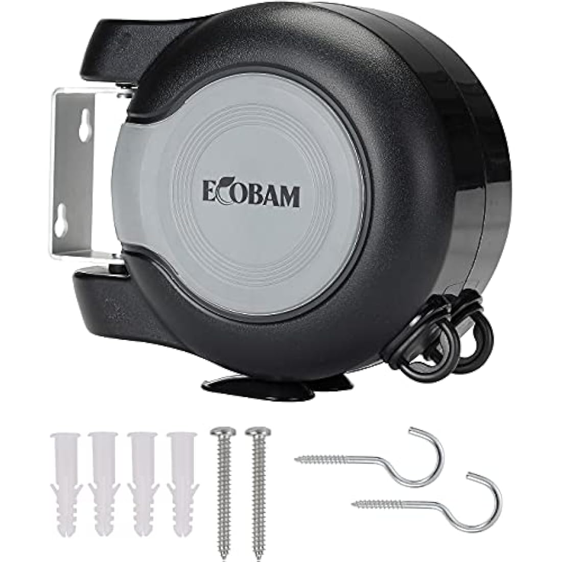 EcoBam Retractable Reel Washing Lines, Wall Mounted Laundry Drying Double Clothes Line, Heavy Duty Dual Clothesline Dryer Indoor Outdoor, 30m (2 x 15m) Black